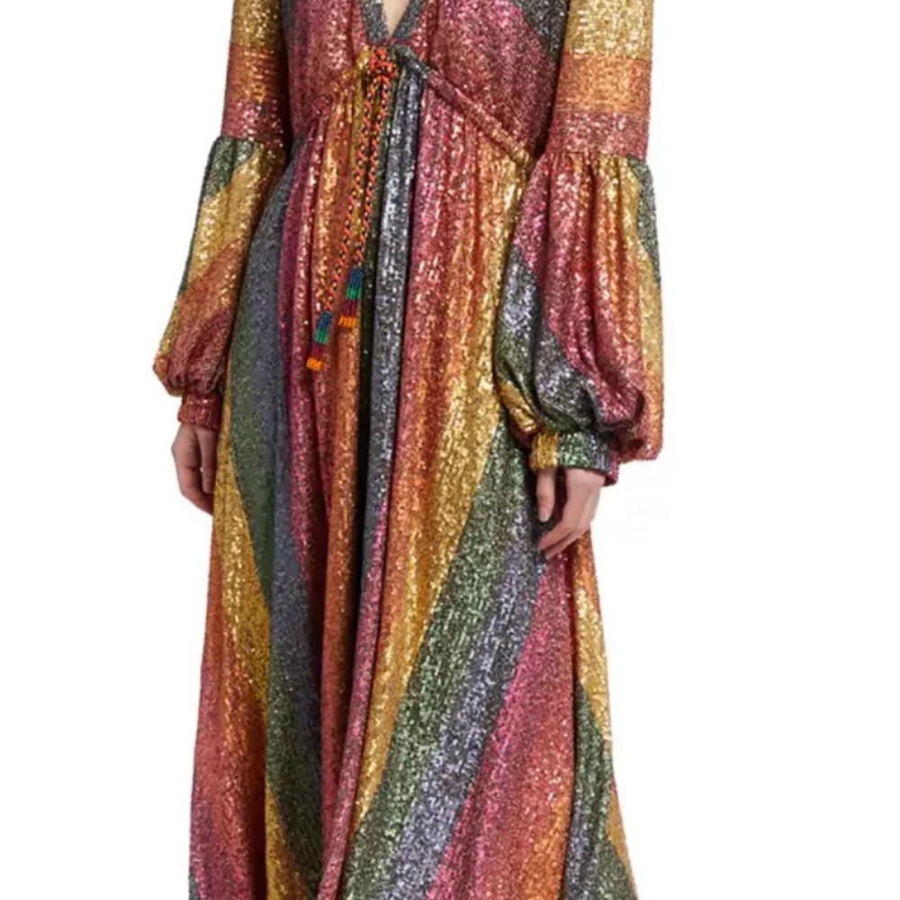 Farm Rio Stunning Rainbow Sequin Midi Dress Size Extra Small - Picture 6 of 6